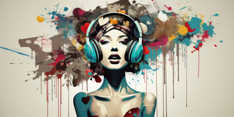 Happiness in Art. Female Body, Big Mouth, Social Media Icons