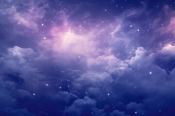 Night sky with stars. Universe filled with clouds, nebula and galaxy. Landscape with gradient blue and purple colorful cosmos with stardust and milky way. Magic color galaxy, space background - obrazy, fototapety, plakaty