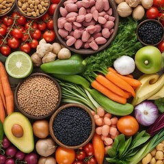 Panorama of healthy fresh ingredients for pet food