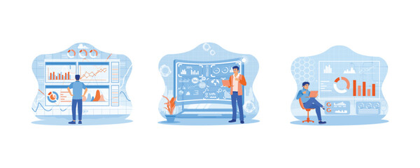 Big Data Technology for Business Finance Analytic. profit graphs and stock market. Young businessman using a laptop to analyze financial charts and plan business marketing. 