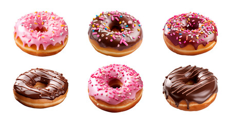 Fototapeta na wymiar collection set of donuts in different flavors isolated on a transparent background