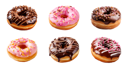 collection set of donuts in different flavors isolated on a transparent background