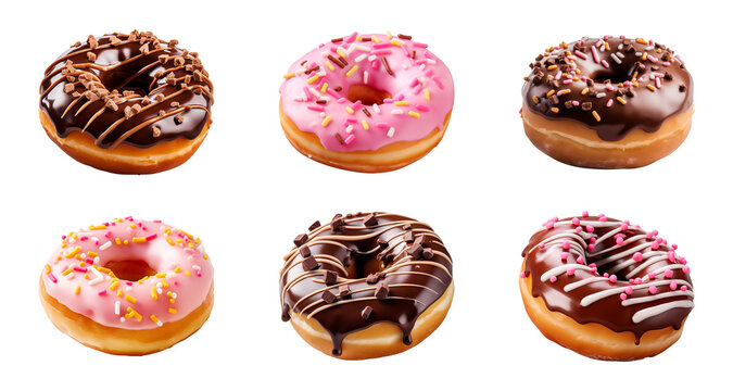 collection set of donuts in different flavors isolated on a transparent background