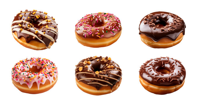 collection set of donuts in different flavors isolated on a transparent background