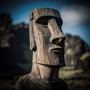 AI-Created Moai Sculpture Portrait, Eastern Islands