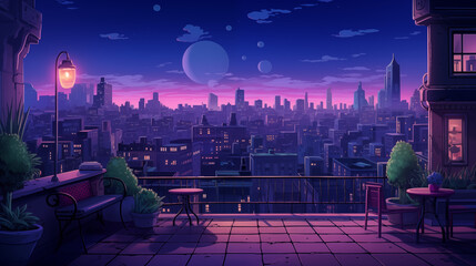 cute lo-fi music background for city night study in the room or terasse purple base color  - Powered by Adobe