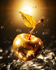 golden cherries falling into water