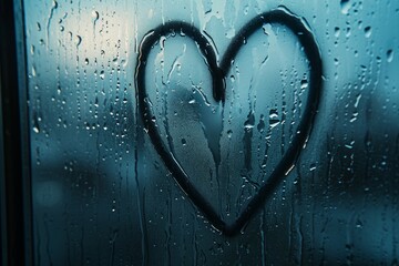 Heart on foggy glass. Background with selective focus and copy space