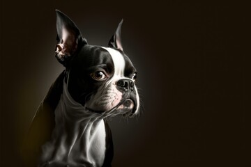 A portrait of an adorable Boston terrier. 