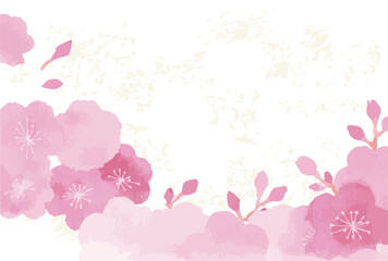 春　フレーム　うめ　梅　花　水彩　背景　コピースペース　イラスト素材