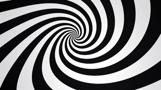 Abstract Black and White Swirl: Illusion of Motion in Optic Twirl Effect, Striped Spiral Shape in Tunnel Design © SHOTPRIME STUDIO