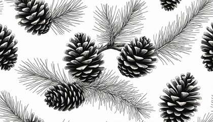 Naklejka premium Spruce branches, pine, cones sketch set. Brushes, wreath, line borders. Christmas tree decor elements for invitations, card, banner. New year holiday vector. Nature Winter template