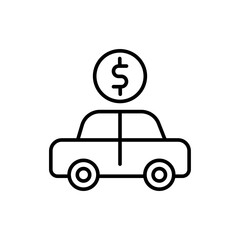 Car dollar outline icons, minimalist vector illustration ,simple transparent graphic element .Isolated on white background