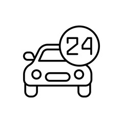 24 hour car dealer outline icons, minimalist vector illustration ,simple transparent graphic element .Isolated on white background