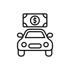 Car dollar outline icons, minimalist vector illustration ,simple transparent graphic element .Isolated on white background