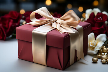 Red gift box with a yellow bow
