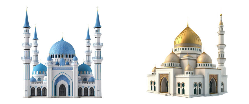 3D illustration of mosque building, with transparent background, PNG file. generative AI