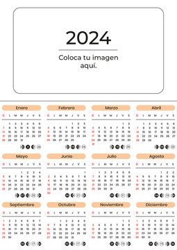 CALENDARIO 2024, calendario lunar 2024, plantilla para calendario 2024, calendario personalizable.