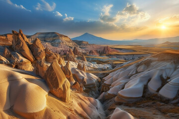 sunset over the mountains, desert rocks in a unique geological formation