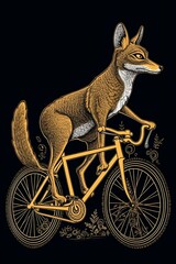 cycling animal, 1950 illustration, vector art , black background