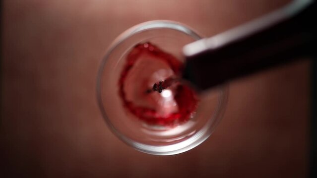 Wine is poured into the glass in slow motion
