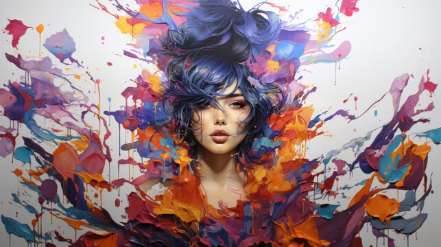 Portrait of a girl painted in bright colors