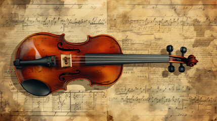 Violin lying on a musical notebook