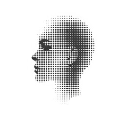 vector logo of a human head made with little dots, graphic design, flat, minimal, black and white. generative AI