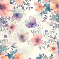 Seamless floral watercolor pattern, colorful flowers on a pastel background