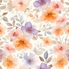 Seamless floral watercolor pattern with colorful pastel flowers