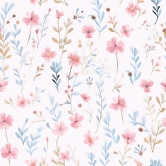 Seamless floral pattern, colorful flowers on a pastel pink background