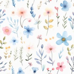 Seamless floral pattern, colorful flowers on a pastel background