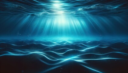 Fototapeta premium Underwater scene with light rays and wavesinside the ocean