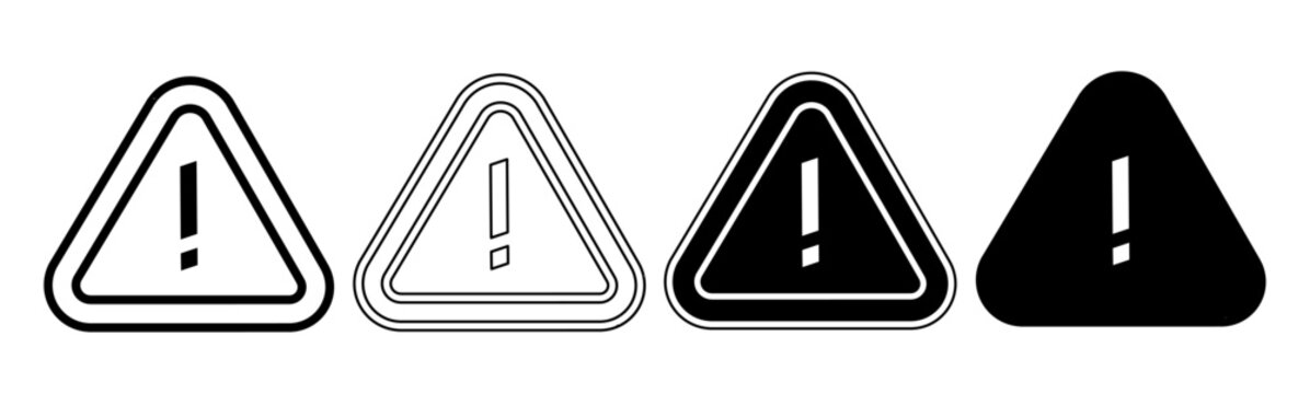 Black and white illustration of a caution sign. Caution sign icon collection with line. Stock vector illustration.
