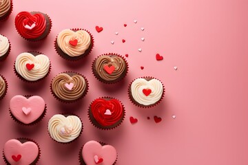 Valentine's Day Cupcake Assortment with Heart Decorations