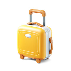 3D icon of a Bright Yellow Rolling Suitcase with Brown Handle | Isolated on Transparent & White Background | PNG File with Transparency