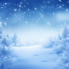 Fototapeta na wymiar Christmas tree in snow landscape background