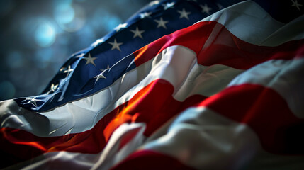 smooth blur of american flag scheme frameed background. AI Generative - obrazy, fototapety, plakaty