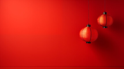 Red lantern on red background, Chinese new year background. Generated AI - obrazy, fototapety, plakaty