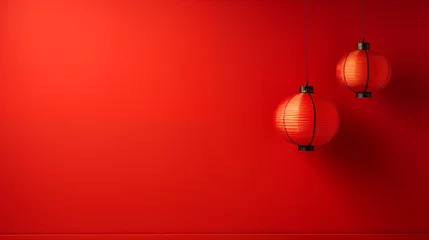 Fotobehang Red lantern on red background, Chinese new year background. Generated AI © jirayut