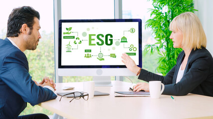 ESG environmental social governance policy for modish business to set a standard to achieve high...