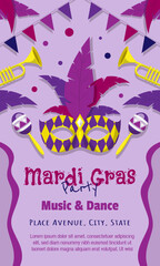 Mardi Gras invitation for party events