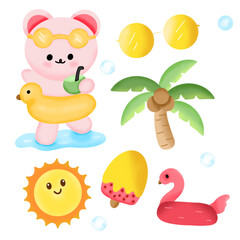 cute pink bear and summer season