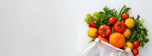 Minimalistic Composition - Food Bag for a Healthy Diet on White Background