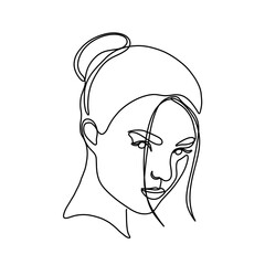 Woman Face Portrait Continuous One Line Drawing. Female Portrait Beautifull Outline Drawing Line Art. Female Line Abstract Portrait