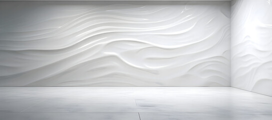 Minimal abstract light background for product presentation. light on white textured wavy plaster wall