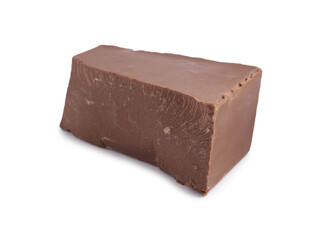 Piece of tasty milk chocolate isolated on white