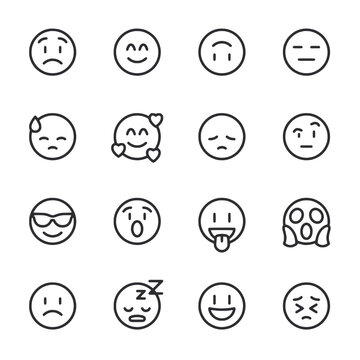 Set of Emoji and Emoticons icon for web app simple line design