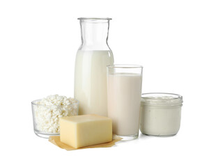 Different lactose free products isolated on white