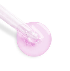 Dropper with serum on white background, top view. Skin care product